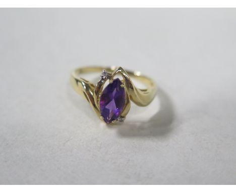 A 9ct amethyst and diamond set ring, approx 3 grams, size P, in good condition 