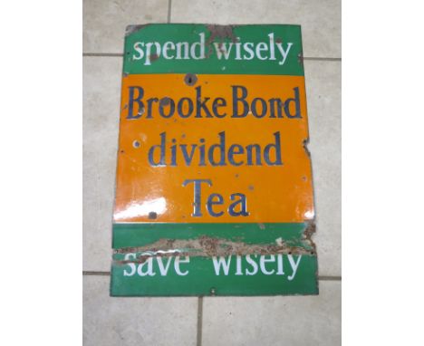 An enamel - Brooke Bond Tea - signm approx 76cm x 51cm - rust patches, see images 