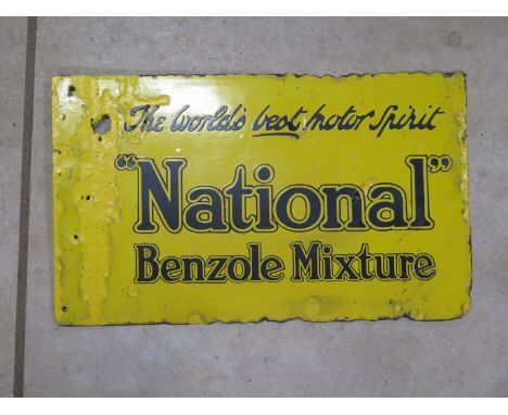An enamel double sided - National Benzole Mixture - sign, partial re-paint, approx 30.5cm x 50.5cm - rust on both sides, see 