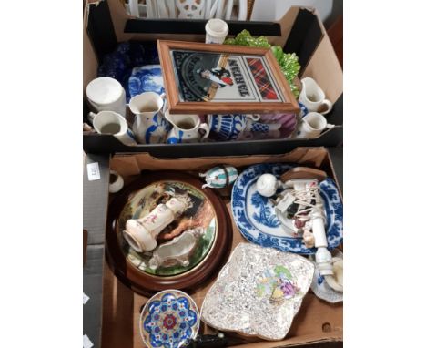 2 BOXES OF ASSORTED WARE INC COOPER CLAYTON AND A LAMP  ETC