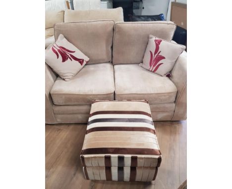 MODERN 2 SEATER SOFA IN CREAM FABRIC PLUS POUFFE