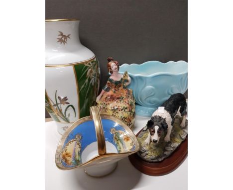 ASSORTMENT OF POTTERY A FIGURES INCLUDES NORITAKE BASKET AND MALING ETC