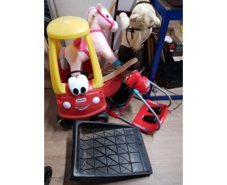 LITTLE TIKES CAR AND 2 ROCKING HORSES ETC