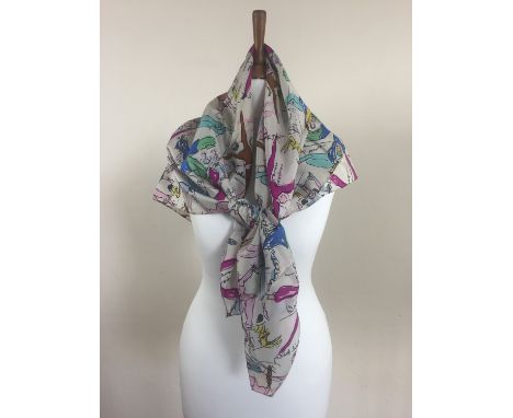 A Jacqmar 'Royal Ballet School' silk scarf, depicting ballet dancers in various poses, approximately 85 x 92 cm 
