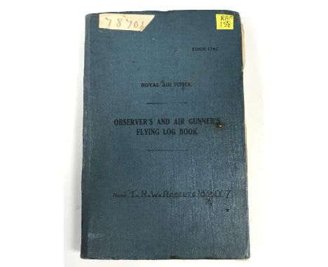 An RAF Observer's and Air Gunner's Flying Log Book, that of T R W Roberts 1836007, 434 Squadron, having entries from March un