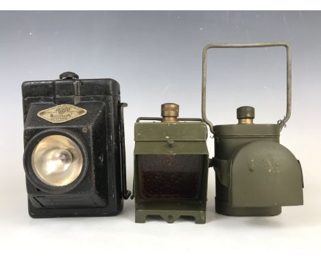 An RAF issue Smith's Wootton electric hand lantern together with two Army issue hand torches
