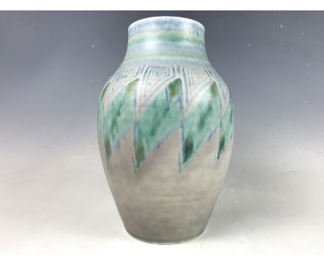 A 1930s Gladys Rogers and Edward Radford for Pilkingtons Royal Lancastrian vase, of inverted baluster form with cylindrical n