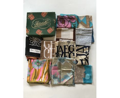 Vintage designer silk and other scarves, including examples by Jaeger, Jean Desses, Edward Rayne, Marcella Tanzi, Pierre Balm
