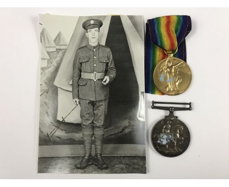 British War and Victory Medals to 22596 Pte S Woolford, Hampshire Regiment, together with a portrait photograph