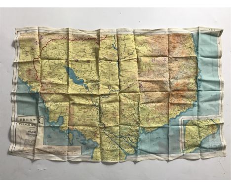 A Second World War silk escape map, 44 J/K, French Indo-China, Siam