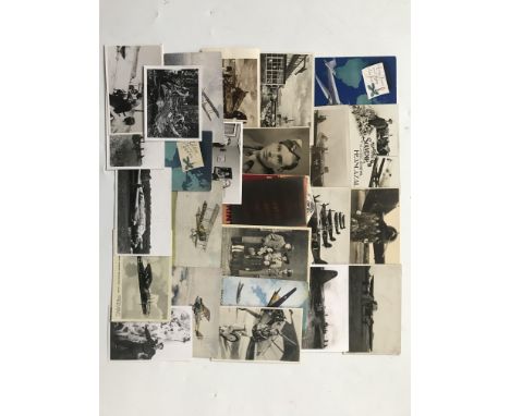 A collection of inter-War and Second World War postcards and photographs on the subject of aviation including photographic po