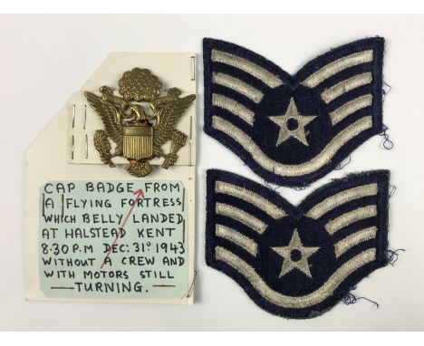 A US Army Air Force cap badge with provenance, and unrelated rank insignia