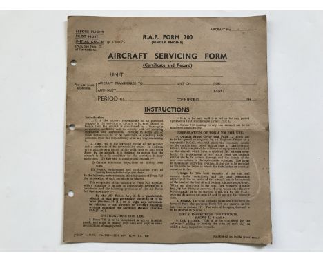 A 1944 RAF Form 700 Single Engine Aircraft Servicing Form pro-forma