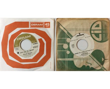 A smashing pack of 2 David Bowie 7" promos. Titles include Memory Of A Free Festival Pt1/ P2 (73075, 1970 US promo pressing o