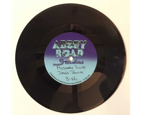 Wonderful see original Abbey Road 7" (single-sided) acetate recording of David Bowie - Modern Love. With printed Abbey Road S