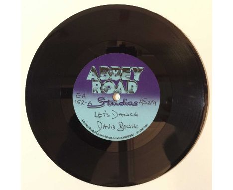Incredible to see original Abbey Road 7" (single-sided) acetate recording of David Bowie - Let's Dance. With printed Abbey Ro