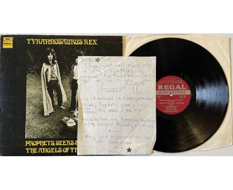 HANDWRITTEN MARC BOLAN LETTER PLUS TYRANNOSAURUS REX PROPHETS, SEERS &amp; SAGES LP. Beautifully handwritten letter from Marc