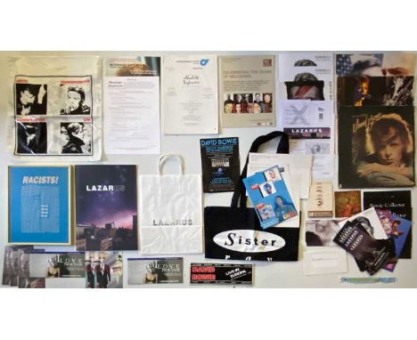 Collection of David Bowie memorabilia to include: 'Lazarus' programme, printed bag, castlist, ticket and promo items. Items r
