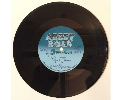 Outlandish to come across original Abbey Road 7" (double-sided) acetate recording of David Bowie - Blue Jean. With printed Ab