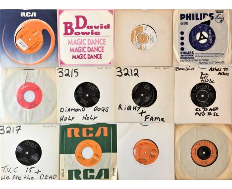 Expert archive of 43 x 7" releases from David Bowie. Titles include Magic Dance (Spanish 006 20 1549 7 p/s), The Laughing Gno