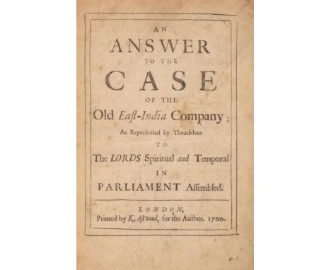 India.- Answer (An) to the Case of the Old East-India Company..., first edition, title and final leaf soiled, old cloth-backe