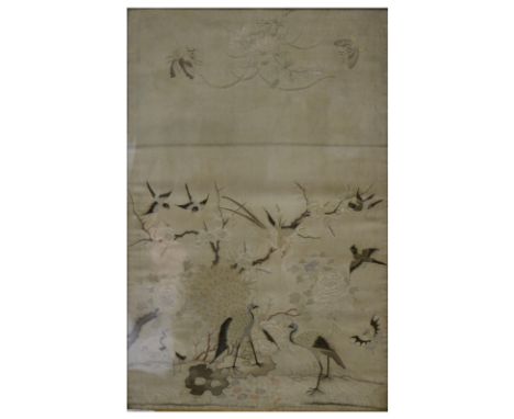 Chinese silk tapestry panel, with peacocks, 51cm x 33cm.