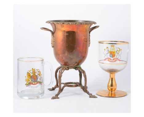 Metal kitchen press, cast iron nutcracker, commemorative glasses.