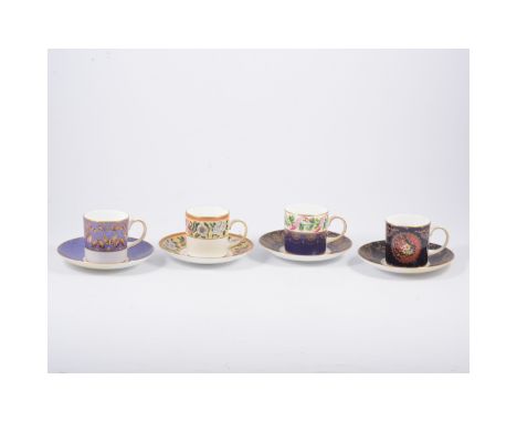 Set of twelve Coalport coffee cans and saucers, Coalport Museum Historic coffee cup collection.