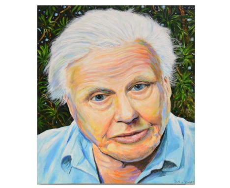 Ian Stewart, Sir David Attenborough, head and shoulders portrait, acrylic on canvas, 61cm x 51cm.
