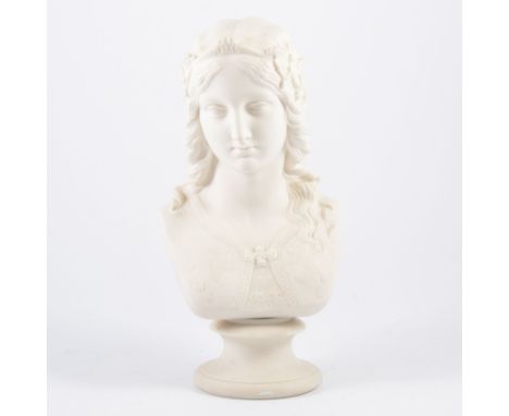 Parian bust, Enid, probably Copeland, Ceramic and Crystal Palace Art Union, 29cm (af).