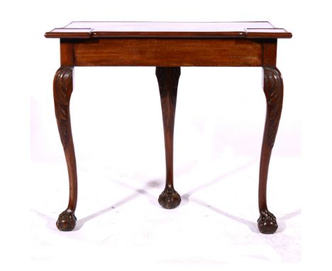 Mahogany console table, adapted from a card table, carved cabriole legs with ball and claw feet, width 81cm, depth 41cm, heig