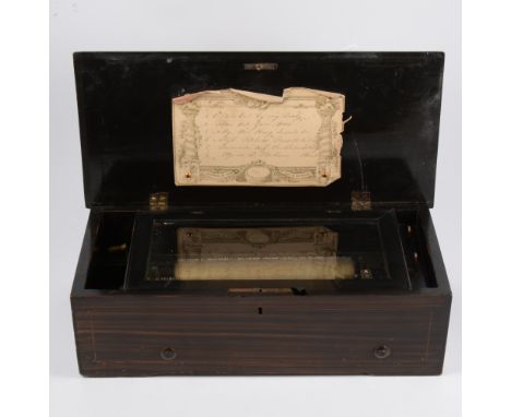 19th Century Swiss musical box, single cylinder playing six airs, also a single cylinder, playing six airs, the comb lacking 