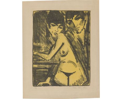 Otto Mueller (Liebau/Schlesien 1874 – 1930 Breslau). „Paar am Tisch“. 1922-25Farblithografie auf Papier. 38,5&nbsp;×&nbsp;29,