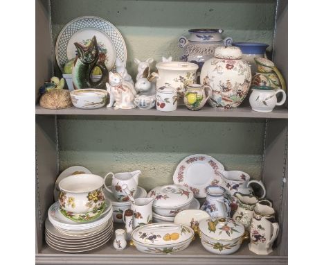 Mixed ceramics to include Mason Jugs, Royal Worcester part dinner service to include tureens, model cats and rabbits and othe
