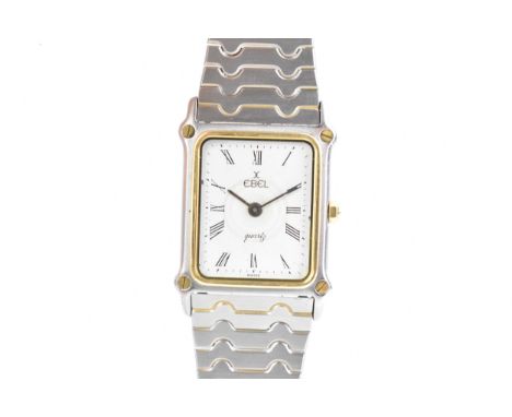 An Ebel, quartz, ladies, bi-coloured stainless steel wristwatch, the dial having Roman numerals, gilt surround, integral grad