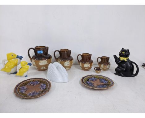A mixed lot of ceramics to include two French Limoges Theodore Haviland duck jugs, each signed by the artist, a group of four