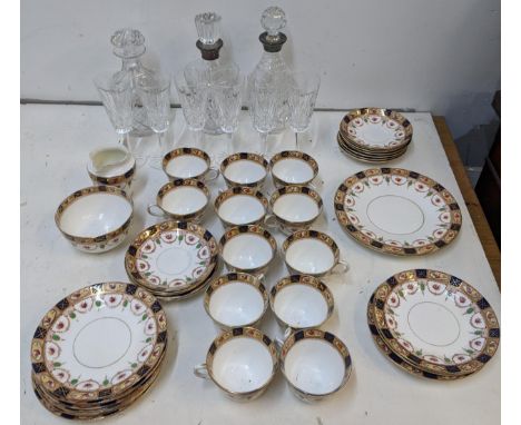 A mixed lot to include some crystal cut glass decanters, two with hallmarked silver collars, a Royal Albion 'Sandon' pattern 