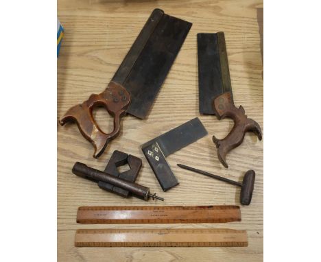 Collection of vintage hand tools including rools by W Tyzack, Wheatman and Smith Charlesworth etc brass rosewood and steel sq