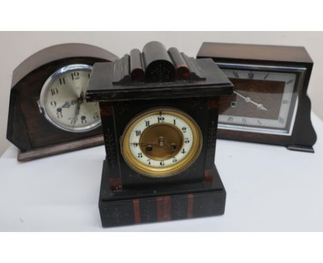 1930s Enfield Westminster chiming oak cased mantle clock, a 1930s Bentime oak cased striking mantle clock with silvered chapt