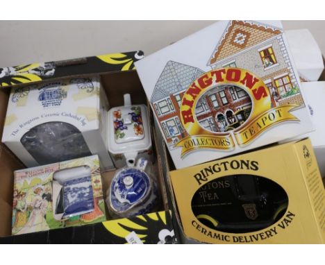 Rington's Tea boxed collectables: collectors teapots, ceramic delivery van, miniature Maling replica jug, ceramic cathedral j