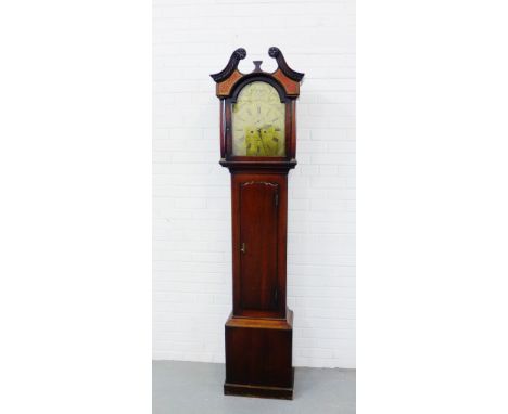 A 19th century mahogany longcase clock with a broken swan neck top over a 12 inch brass dial inscribed Alex Anderson, Dunbar 