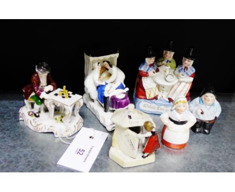 A mixed lot to include 'The last in bed to put out the light' porcelain Fairing, together with a continental porcelain figure