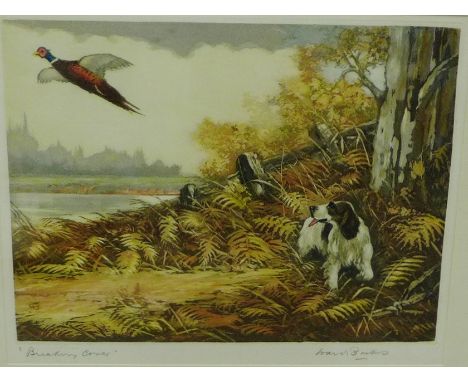 Reuben Ward Binks  'Breaking Corner'  Coloured print, in a glazed frame, 35 x 28cm