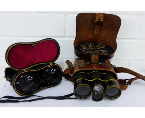 'The Alert' binoculars and compass by Lawrence & Mayo of Chancery Lane, London complete with original brown leather carry cas
