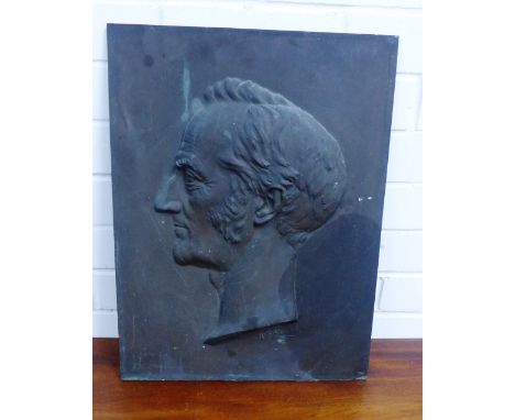 H.S. Gamley RSA, an Edwardian bronze plaque depicting a male profile, signed and dated 1908, 37 x 49cm