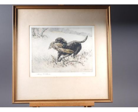Henry Wilkinson: a signed limited edition etching, "Black Labrador with Hen Pheasant", 75/75, in gilt strip frame