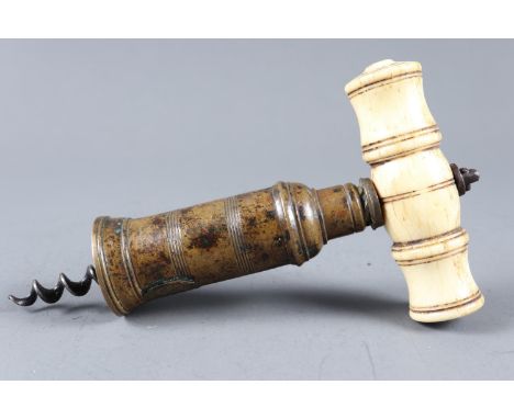 A 19th century Thomson type patent double helix corkscrew with bone handle (no brush) 