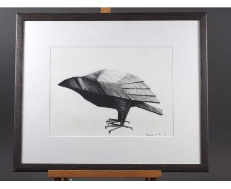 Terence Coventry: a lithograph, "Raven", 7/25, Thackeray Gallery label verso, in ebonised frame, and Terence Coventry: a sign