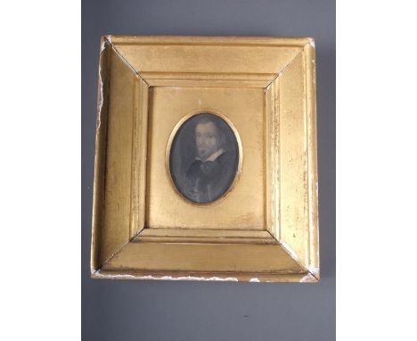 A 17th century oil on oak panel miniature portrait of Francis Inge of Knighton 1635, 3" x 2.3", in gilt frame