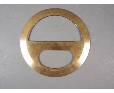 A 19th century brass full circle protractor by A Abrahams &amp; Co, Liverpool, 8" dia, (small ding to outer rim)